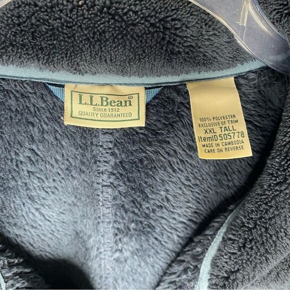 L.L Bean Navy Blue Hi Pile Fleece Zip Up Sherpa Jacket XXL 2XL Tall Warm Cozy - Picture 5 of 5